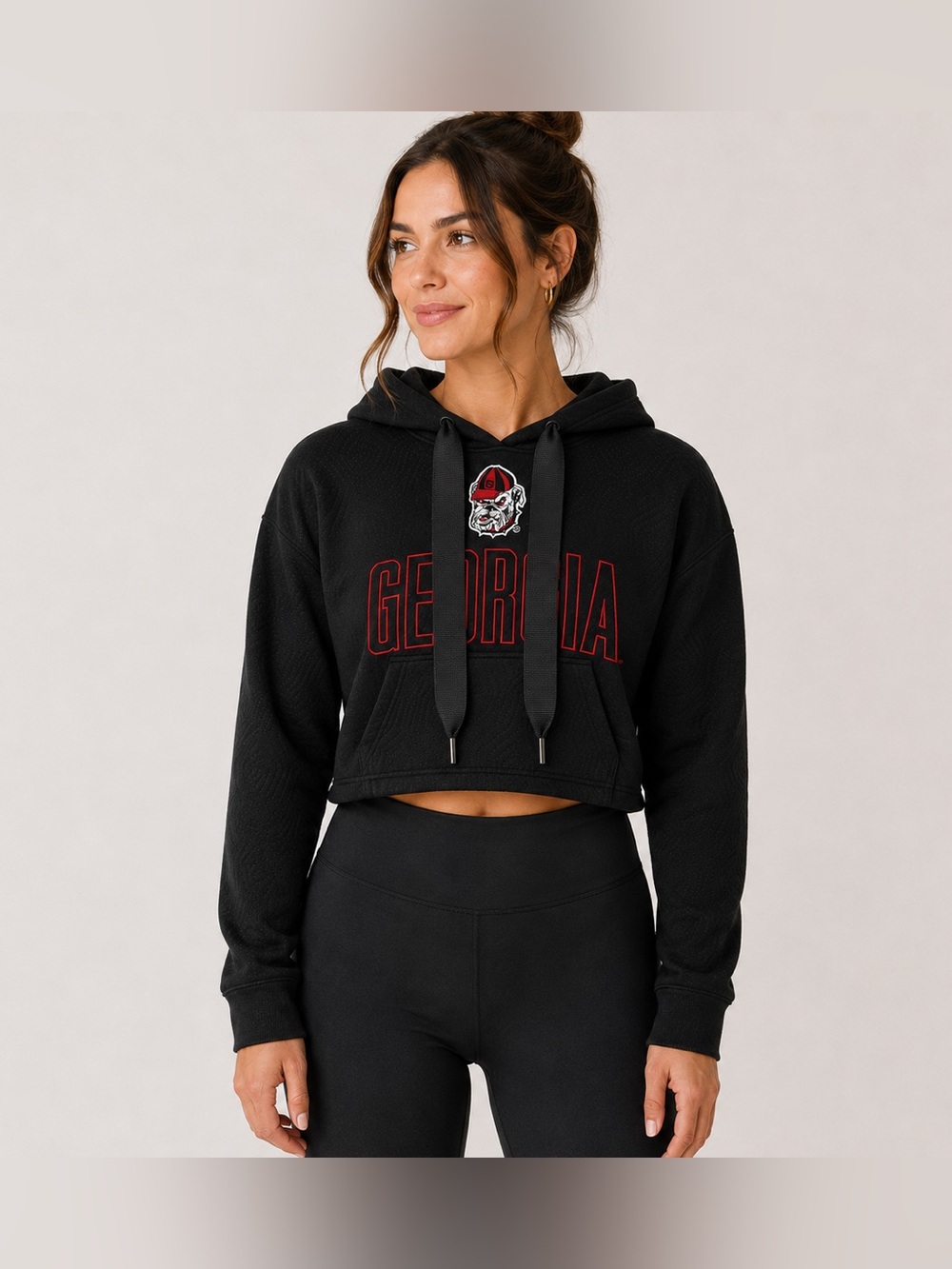 Georgia Bulldogs Cropped Hoodie Womens M 8/10 Embroidered Black Red Short NWT